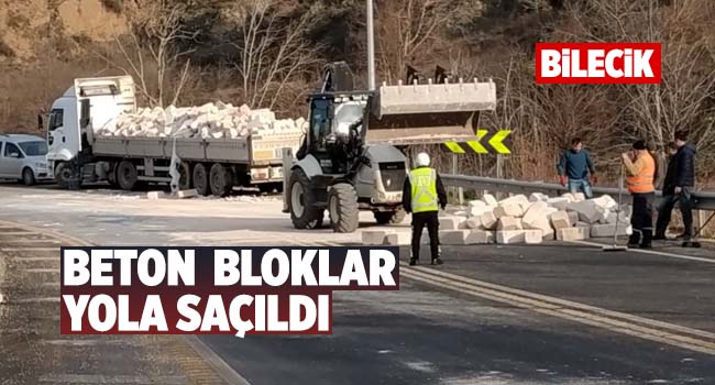 beton bloklar yola sacildi
