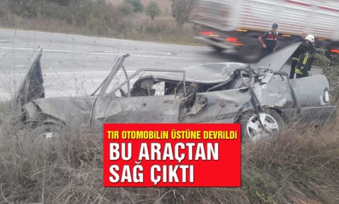Bilecik'te TIR, Otomobilin Üstüne Devrildi Bilecik'te TIR, Otomobilin Üstüne Devrildi