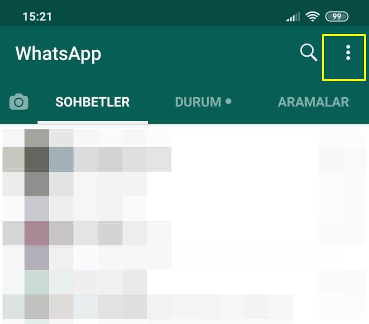 whatsapp ayarlar menusune giris