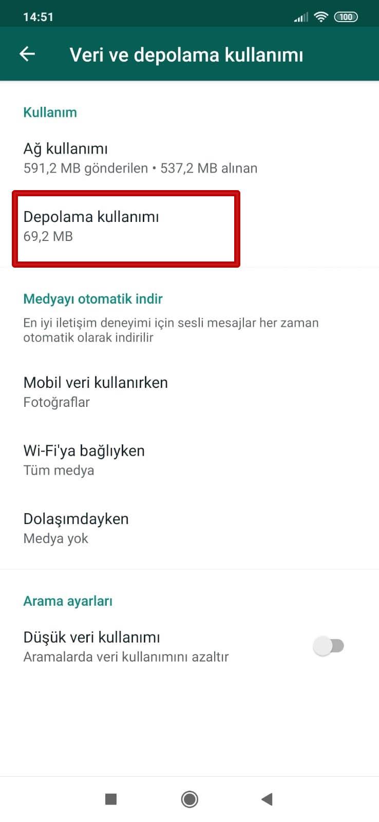 whatsapp veri ve depolama kullanımı