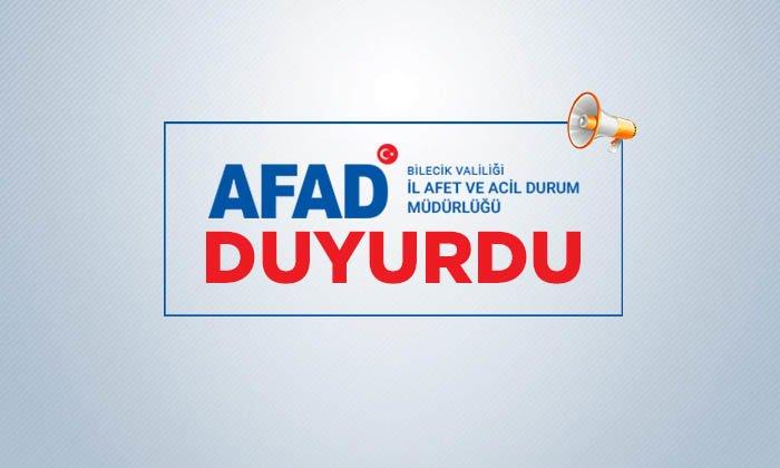 Bilecik AFAD Duyurdu