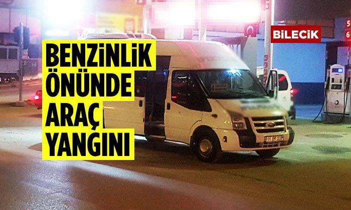 Bilecik’te Akaryakıt İstasyonu Önünde Araç Yangını