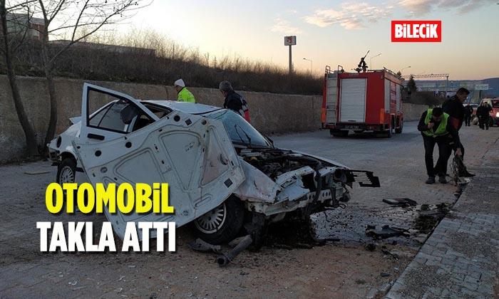 Bilecik’te Otomobil Takla Attı
