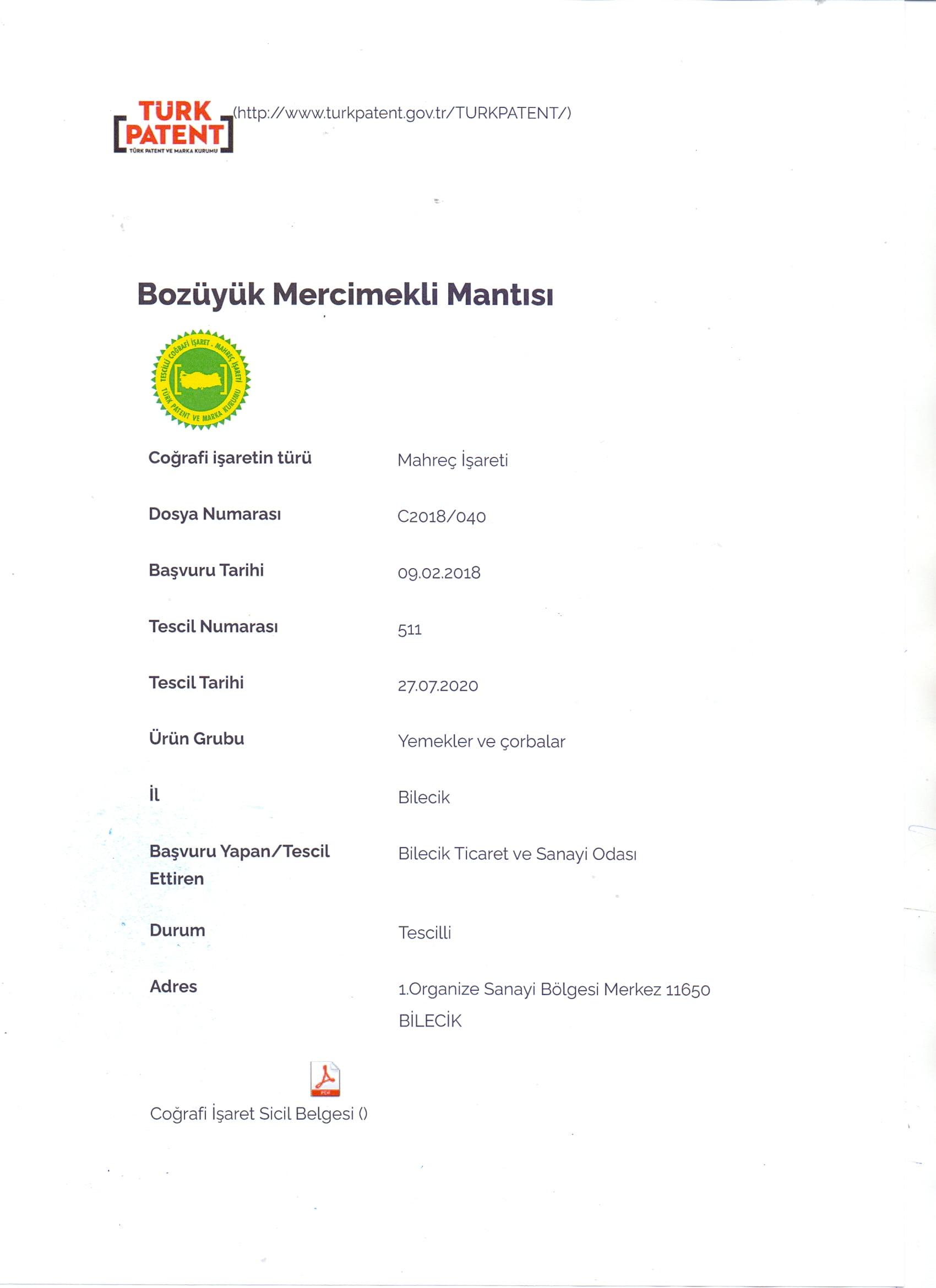 bozuyuk mercimekli mantisi tescillendi-turk patent