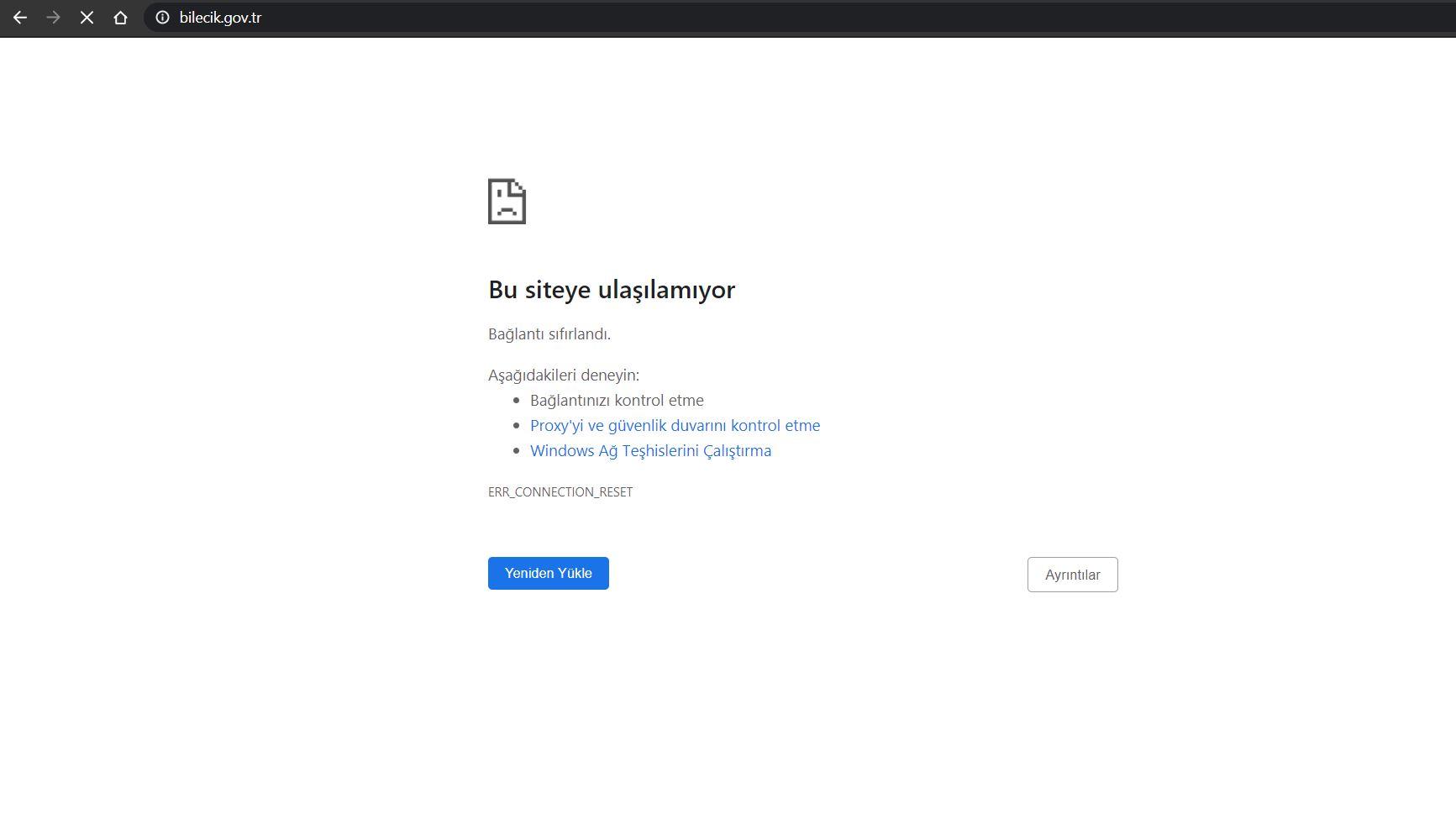 bilecik valiligi internet sitesi açılmıyor