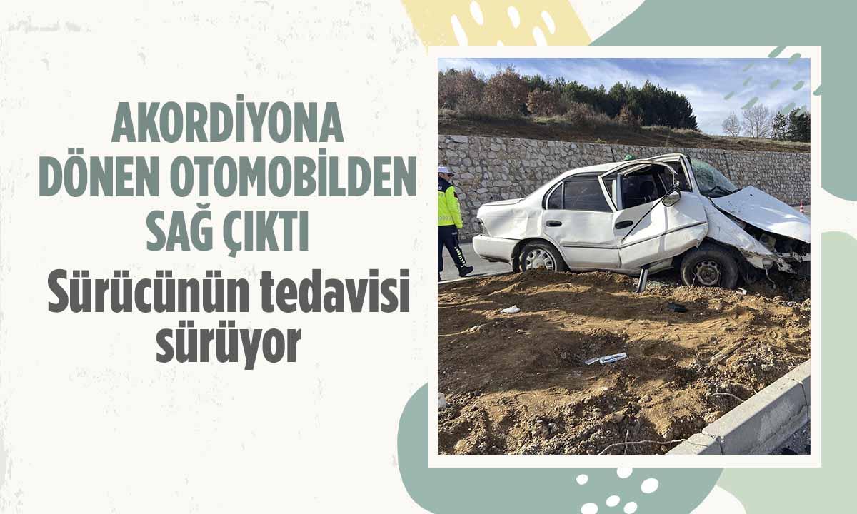 Bilecik’te Otomobil Orta Refüje Çıktı