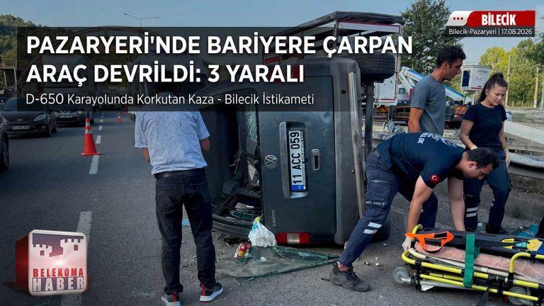 Pazaryeri’nde Otomobil Bariyerlere Çarptı: 3 Yaralı