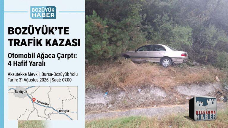Bozüyük’te Trafik Kazası: Otomobil Ağaca Çarptı, 4 Yaralı
