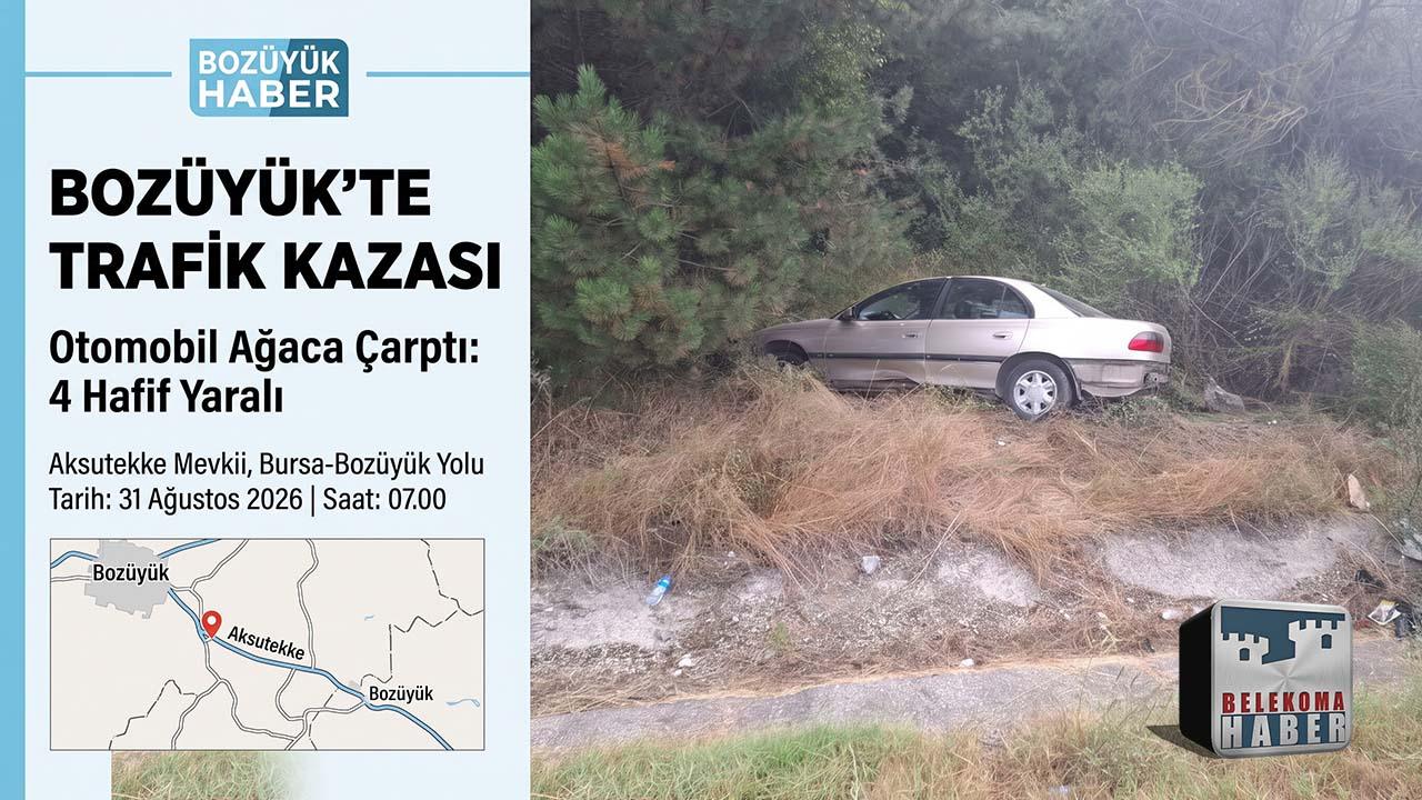 Bozüyük’te Trafik Kazası: Otomobil Ağaca Çarptı, 4 Yaralı