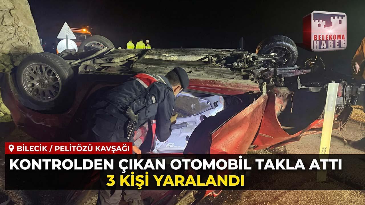 Bilecik Pelitözü Kavşağı’nda Trafik Kazası: Otomobil Takla Attı, 3 Yaralı